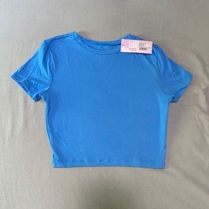 Short Sleeve Cropped T-Shirt, Azure Blue